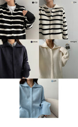 サネデイリーカラーニットジップアップ / Sanne Daily Collar Knit Zip-Up