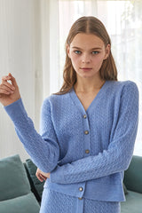 100% wool baby cable v neck cardigan&skirt_cornflower (6655905398902)