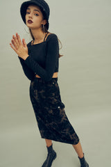 ケミカルウォッシュ風コーデュロイスカート / HIDE Slit Long Skirt (4606125572214)