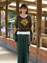 Mohair Argyle Knit Pullover