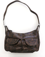 Unbarred two-pocket vintage washed leather shoulder bag