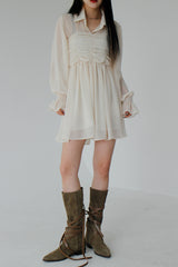 ダスティーシースルーラッフルシャツ / Dusty See-through Ruffle Shirt (3color)