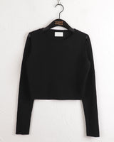Codill V-neck Coloring Shoulder Slit Cropped Long-Sleeved Knitwear