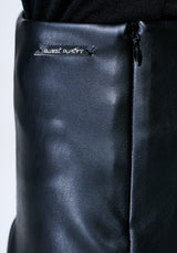 BLACK GODET PLEATED VEGAN LEATHER SKIRT (6624197017718)