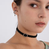 ビンテージオーバルループオンブラックニットチョーカー/Vintage oval rope on black knit choker necklace