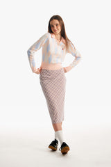 スモールチェリーアーガイルカラーニット／SMALL CHERRY ARGYLE COLLAR KNIT [SALMON]