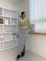 アンフッテッドシャーリングスリットロングスカート / Unfooted shirring slit long skirt