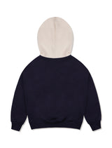 Women's Crop Bear Friends Signature Emblem Two-Tone HeavyTerry Hoodie NavyCream (FCD3TS717W)