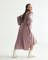 V-NECK CREASE SHIRRING ONEPIECE - INDI PINK (6635995889782)
