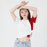スリットリボンハーフスリーブTシャツ / Slit Ribbon Half-Sleeve T-shirt Red