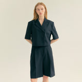 ツーボタンワンタックベルミューダパンツ / Two-Button One Tuck Bermuda Pants (Black)
