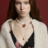 キューピッドハートパールネックレス/Cupid Heart Pearl Necklace_Gold