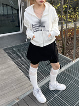 クロップドットフードジップアップ / Crop dot hood zip-up
