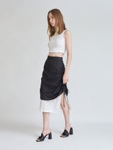 SHIRRING LAYERD LONG SKIRT (6679780753526)