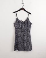 ルーツフラワーシャーリングリボンキャミミニワンピース / Roots Flower Shirring Ribbon Sleeveless Mini One Piece