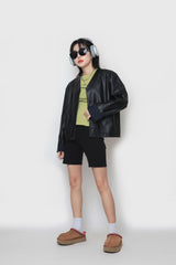 クロップレザーカーディガン / Crop leather cardigan