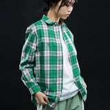 オーバーフィット格子縞チェックシャツ/OVERFIT PLAID CHECK SHIRT-GREEN+PINK