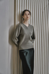 リブ Vニットトップス/RIBBED V-KNIT TOP_L.GREEN