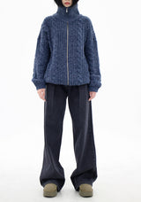 ケーブルハイネックジップアップカーディガン / Cable high neck zip-up cardigan (6color)