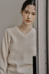 リブ Vニットトップス/RIBBED V-KNIT TOP_IVORY