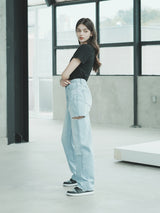 ダメージワイドデニムパンツ / W1014 DAMAGE WIDE DENIM PANTS