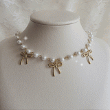 3 Ribbons Pearl Choker Necklace - Gold Color (Kep1er Mashiro Necklace)