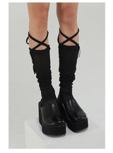 LACE LONG SOCKS(BLACK) (6594387542134)