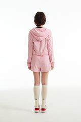 チェリークロップテリーフーディージップアップ／CHERRY CROP TERRY HOODIE ZIP UP [SALMON PINK]