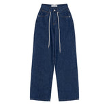 SEMI-WIDE FIT STRING POINT DARK DENIM PANTS [17708]