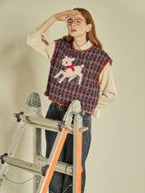Sheep Embroidered Vest (Navy) (6643893305462)