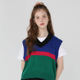 Striped crop knit vest [Blue] (6535249264758)
