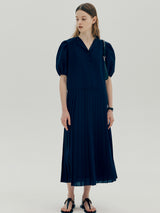 パフスリーブプリーツドレス / Puff sleeve pleated dress - Cream beige