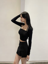 スリムボレロセット/010. Slim bolero set (black, white)