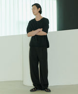 UNISEX PINTUCK STITCH WIDE PANTS M - BLACK (6689418641526)