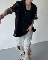 レースオープンカラーシャツ/FL lace open collar shirt (2 colors)