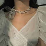 ミックスパールリボンタイチョーカー / mix pearl ribbon tie choker