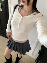 Gabe Snap Button U-neck Long Sleeve T-Shirt