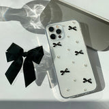 Black - Ribbon Pearl Phone Case Ribbon Tok Set_glitter
