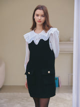 V-NECK TWEED ONEPIECE_BLACK (6638374715510)