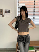 バフィービンテージVネックポケットカラー半袖Tシャツ / Buffy Vintage V-neck Pocket Collar Short Sleeve T-shirt
