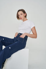 ワイドフィットハートシェープ刺繡ジーンズ/WIDE FIT HEART SHAPE EMBROIDERY JEAN [6887]