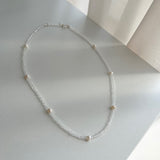 淡水パールトランスペアレントクリスタルチョーカーシルバーネックレス/cct Silver 925 Fresh Water Pearl Transparent Crystal Choker Silver Necklace