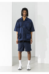 リップスタックポケットオーバーサイズドショートシャツ / LIPSTACK POCKET OVERSIZED SHORT SHIRTS (4552304558198)
