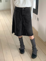 Bamit Vintage Washing Slit Midi Denim Skirt