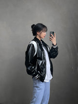 ASCLO Shine Leather Varsity Jacket (3color) (6687744884854)