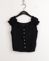 ローバエンボスパールボタン半袖ブラウス / Roba Embossed Pearl Button Short Sleeve Blouse