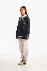 ミドルチェリーツイストⅤネックニット／MIDDLE CHERRY TWIST V-NECK KNIT [GRAY CHARCOAL]