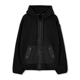 ミリタリーグムカフリースフード付き2WAYパーカー / MILITARY GUMKA FLEECE HOODED 2WAY ZIP-UP BLACK