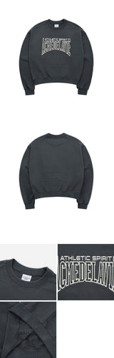 [24SS]  VARSITY LOGO EMBOSSING NEEDLEWORK WOMENS SWEATSHIRT CHARCOAL