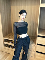 ホールストラップロングワイドパンツ